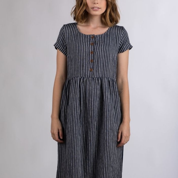 Pyne & Smith Dresses & Skirts - Pyne & Smith | Striped Flax Linen Mini Dress No.10 Size Small